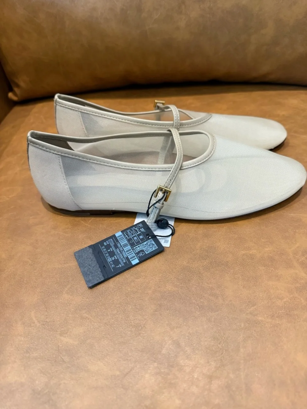 NWT Massimo Dutti Tan Mesh Ballet Flats Shoes Strap EU 40 US 9 - Picture 4 of 9